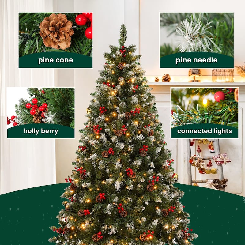6FT & 7.5FT Artificial PVC Christmas Tree with Warm White and Multicolor LED Lights and Metal Stand