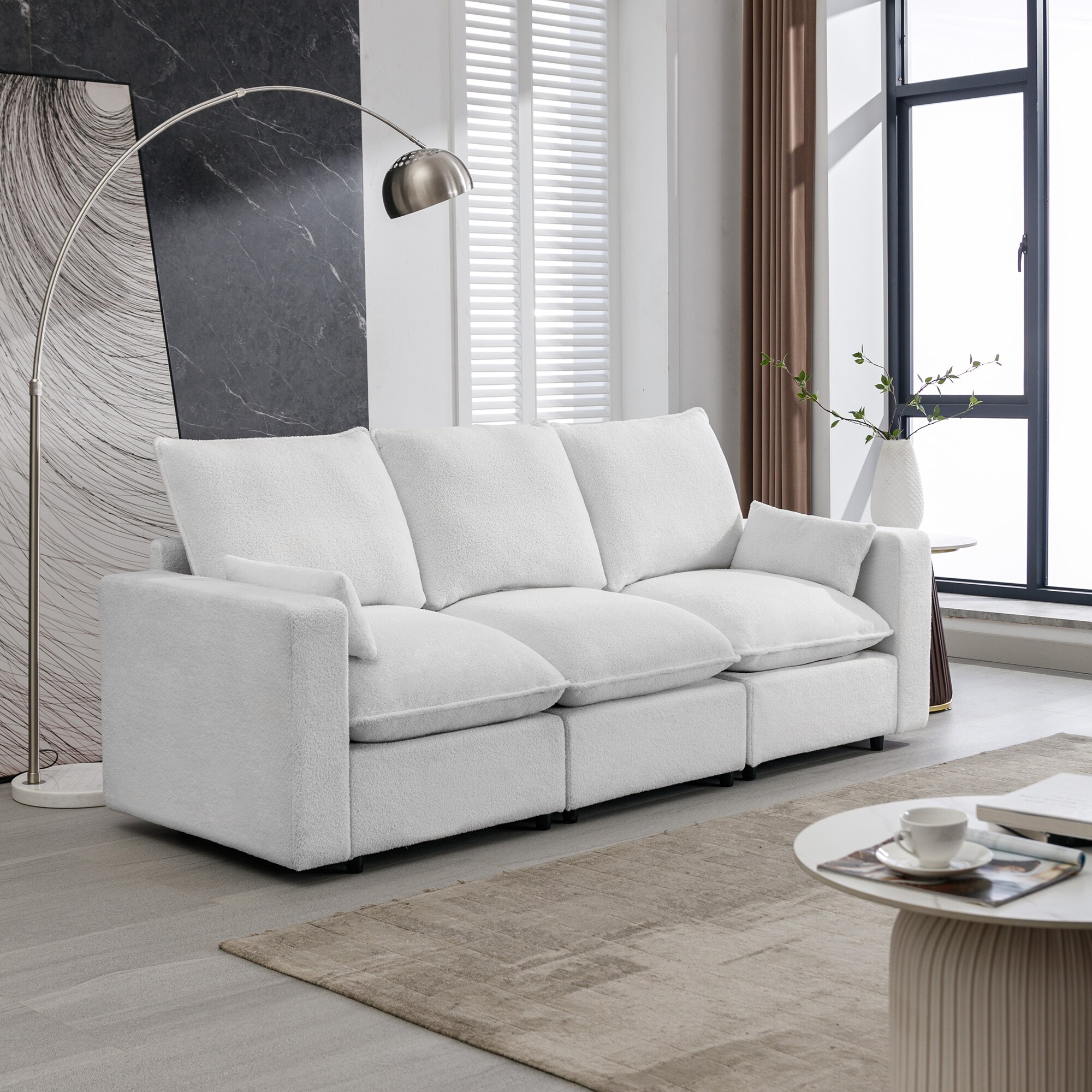 Teddy Fabric Loveseat Sofa with Removable Back and 2 Pillows