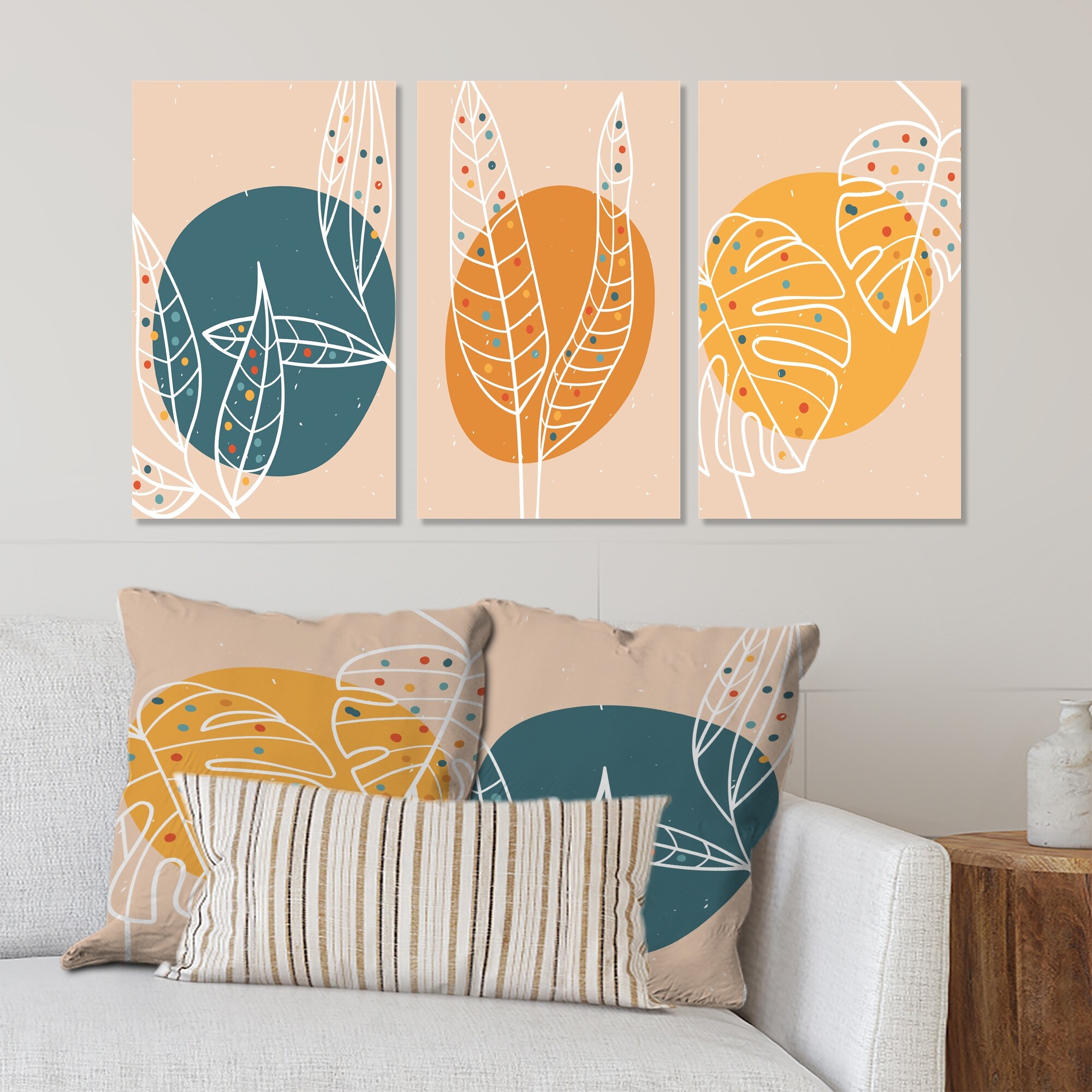 Designart White Botanical Silhouettes on Retro Colors I - Vibrant Floral Art Print for Modern Home Decor-image