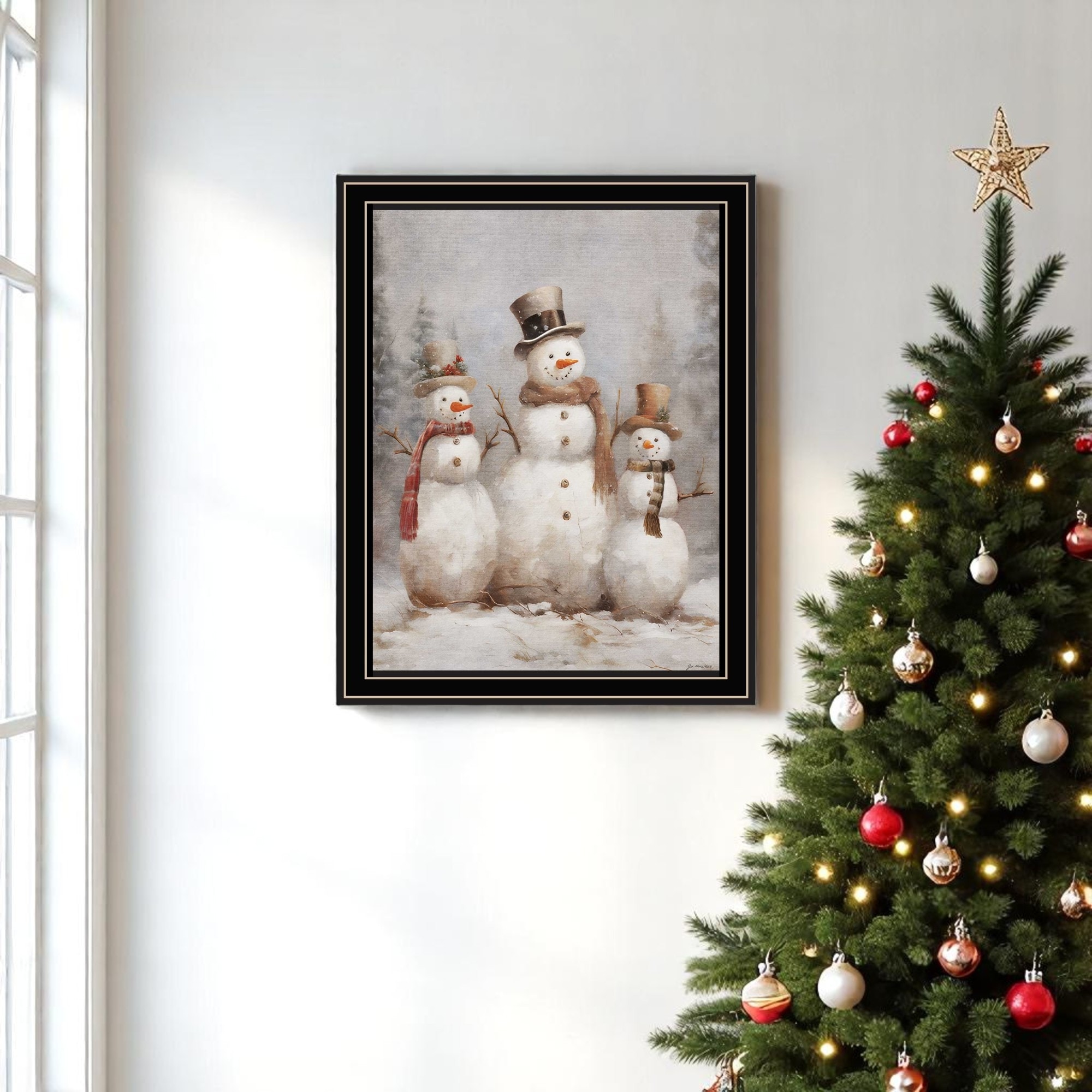 HomeRoots Snowman Trio Black Framed Wall Art