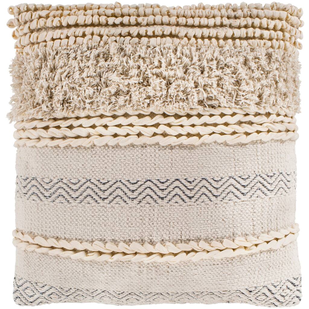Jules Ivory Bohemian Braided Throw Pillow Cover (18" x 18")