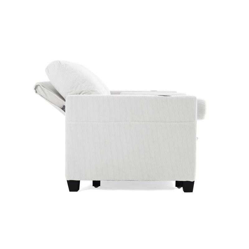 2 Set Corduroy Convertible Sleeper Sofa Bed Loveseats with Cup Holder, USB Ports & Storage