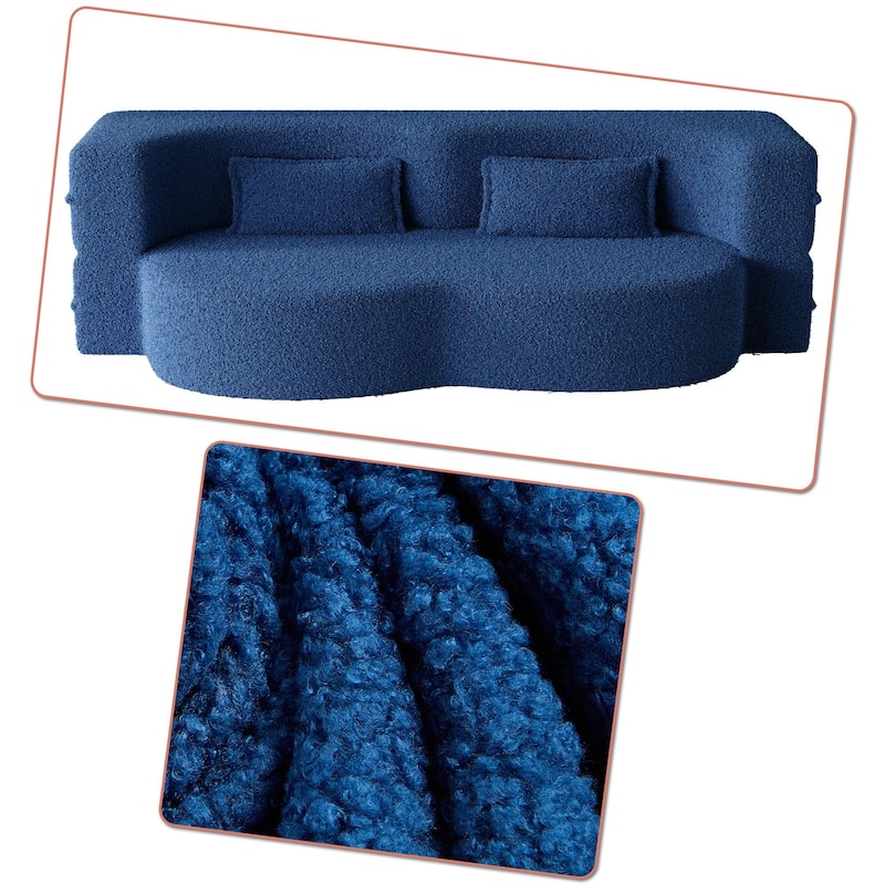 Modern Minimalist Compressed Upholstered Convertible Two-Seater Sofa Bed with 2 Pillows
