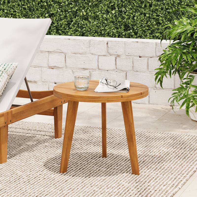 Christopher Knight Home Outdoor Acacia Wood Round Side Table with Slatted Top - Teak