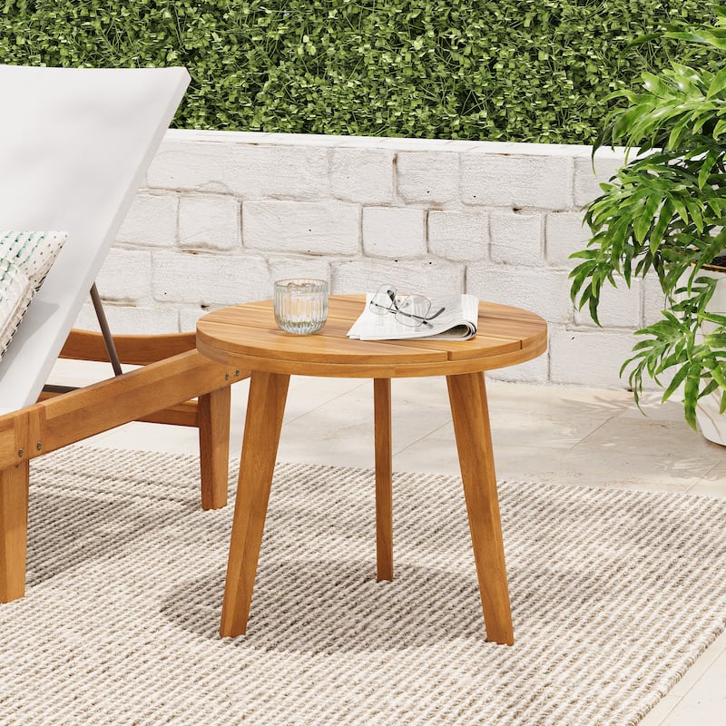 Roomfitters Acacia Wood Outdoor Side Table with Round Slatted Surface, Modern Patio Accent for Any Seating Area, Teak - Teak