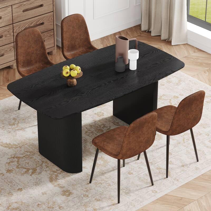 5-Piece Dining Set with Linen Side Chairs, Black Dining Table, Table & Chairs with Brown Dining Chairs