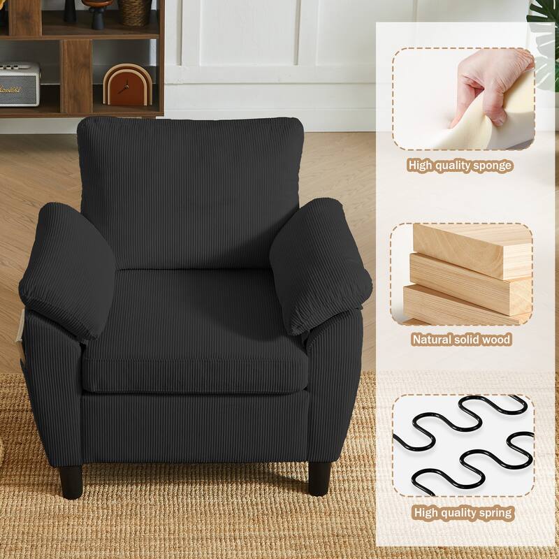 79.72" Corduroy 3 Pieces Living Room Sets Including Sectional Sofa with Storage Ottoman & Side Pockets & Armchair Set