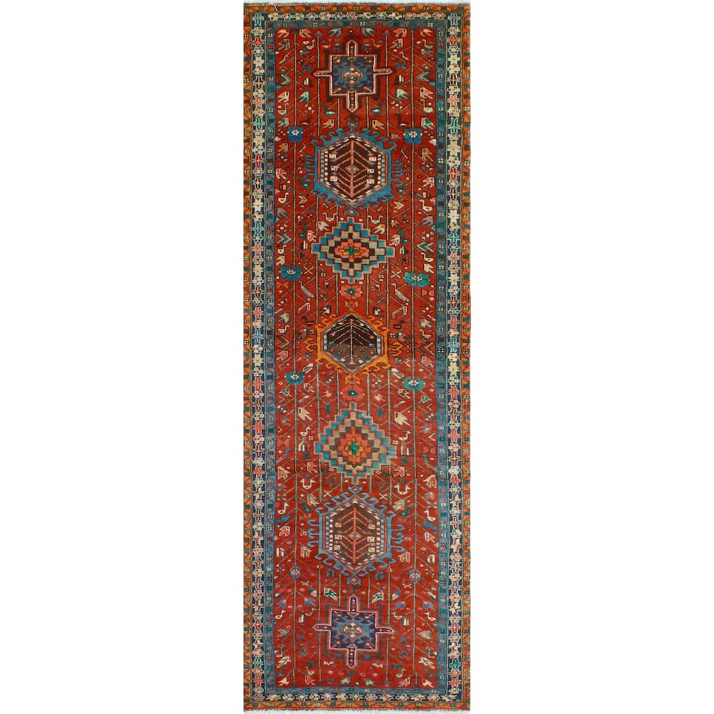 Fine Vintage Distressed Berton Rust/Navy Runner - 3'3" x 10'5"