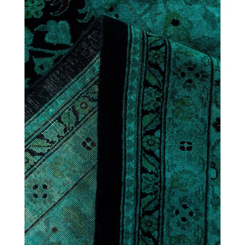 Overton Hand Knotted Wool Vintage Inspired Modern Contemporary Overdyed Green Area Rug - 8' 4" x 10' 1"