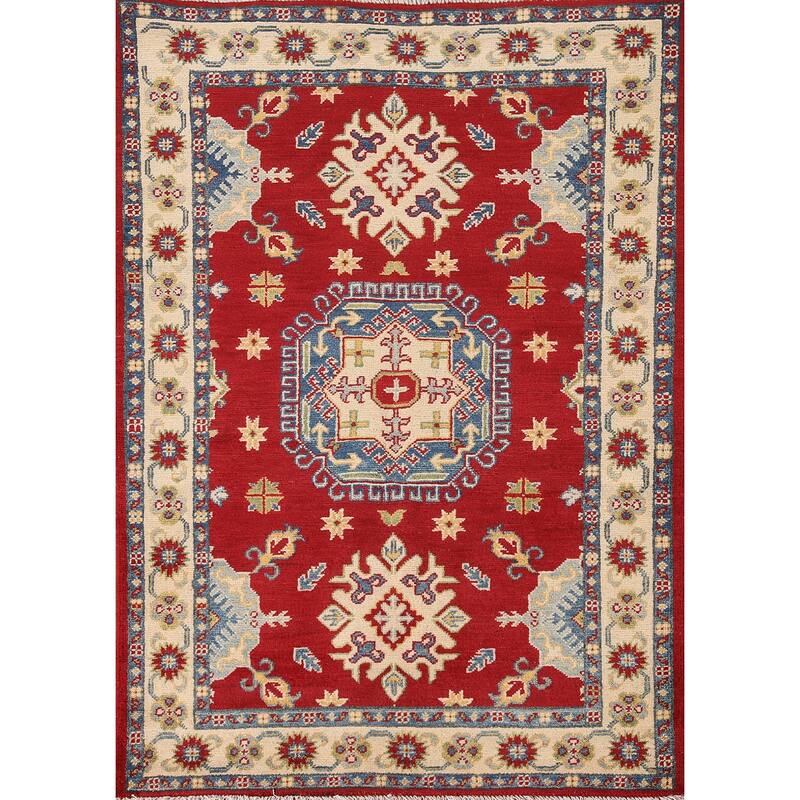 Red Kazak Oriental Rug Handmade Wool Carpet - 3'5"x 4'9"