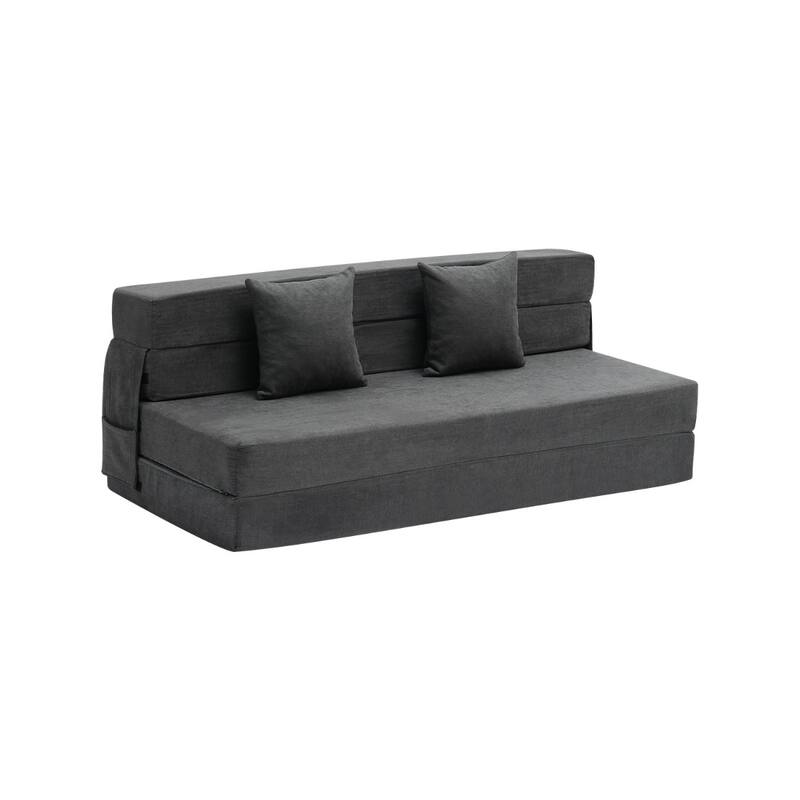 Foam Folding Sofa Bed with Ergonomic Support and Throw Pillows - 81.1” L x 60.83” W x 5.91” H - Dark Grey