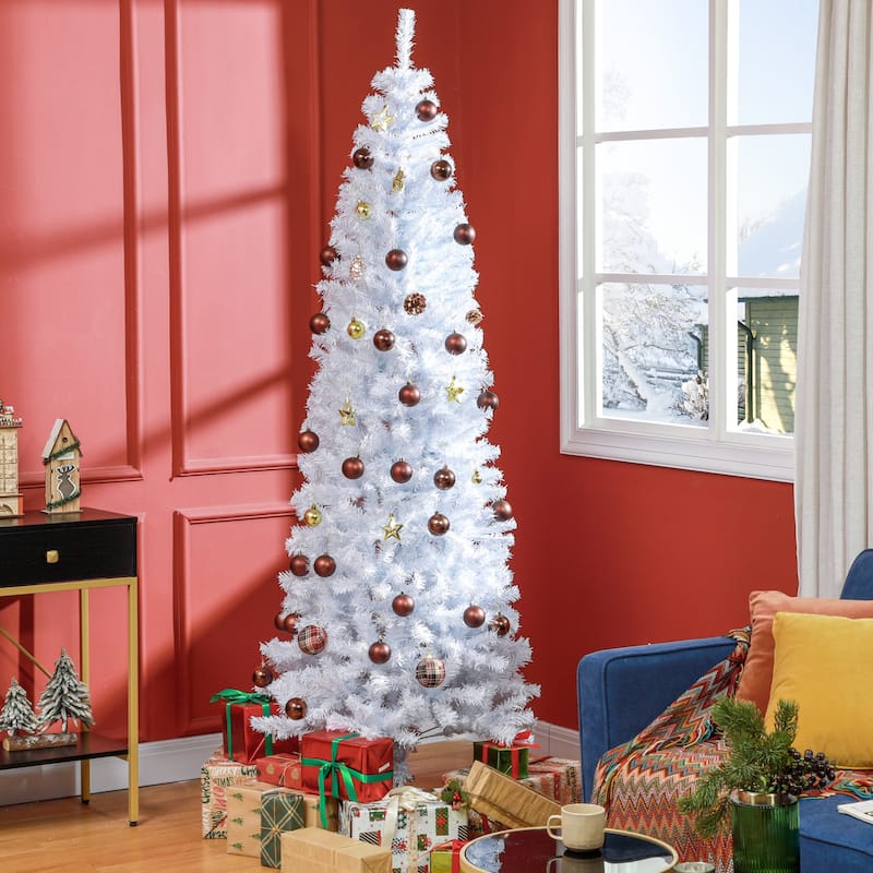 7 Ft White Christmas Tree Indoor Decoration with Flame Retardant Branches and Foldable Base - 29.5" Dia. x 82.7" H