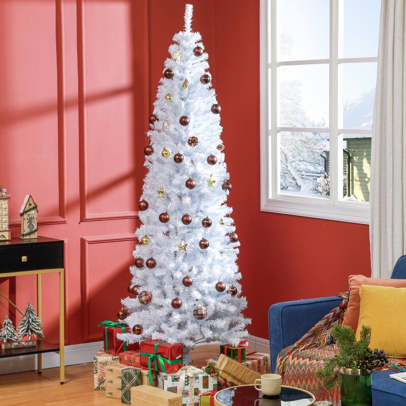 HOMCOM 6/7FT Black Christmas Tree with Stand, Xmas Slim Artificial Christmas Tree Small, Black Christmas Decorations