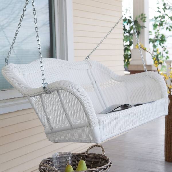 White Resin Wicker Porch Swing With Hanging Chain 600 Lb Weight Capacity Overstock 30667892