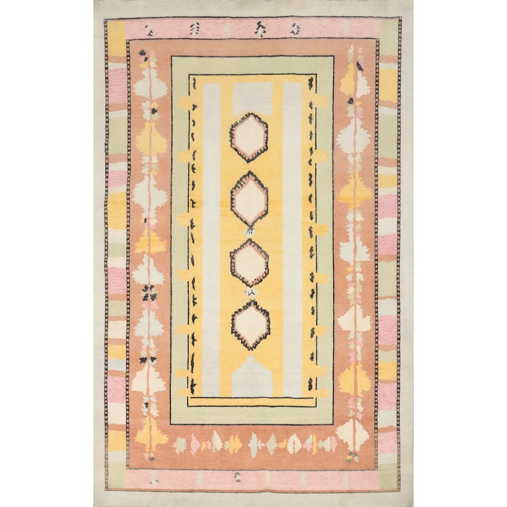 Hand Knotted Oriental 100% Wool Carpet Modern Geometric Multi-Colored Gabbeh Area Rug - 8' 10'' X 6' 1''