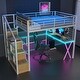 preview thumbnail 3 of 10, Full Size Metal Loft Bed with Built-in Work Station, Wardrobe, Storage Staircase and LED, White