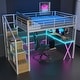 preview thumbnail 3 of 30, Full Size Metal Loft Bed with Desk, LED-Lit Shelves, Built-in Wardrobe, and Storage Stairs, Workstation Combo for Kids or Teens