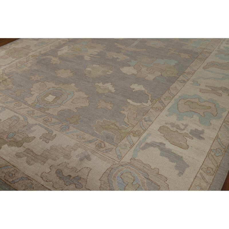 Hand Knotted Oriental 100% Wool Carpet Transitional All-Over Greys & Charcoal Oushak Area Rug - 12' 2'' X 9' 5''