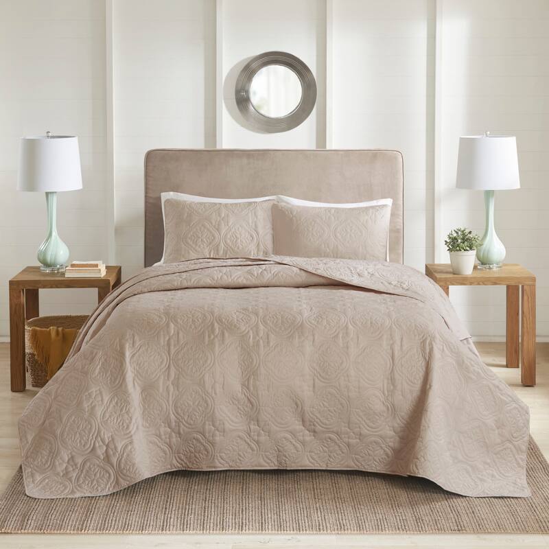 510 Design Hayley Oversized Solid Texture 3 Piece Reversible Bedspread Set - Khaki - California King