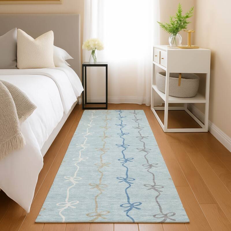 Machine Washable Indoor/ Outdoor Modern Bow Stripe Chantille Rug