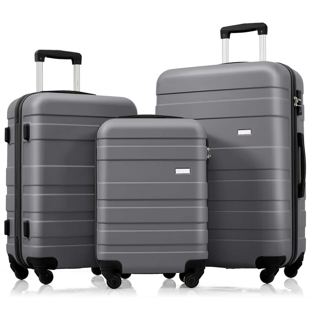 3-Piece, 20, 24, 28-Inch Modern Hard Shell Luggage with TSA Lock and Spinner Wheels, for Boarding Travel, Gray