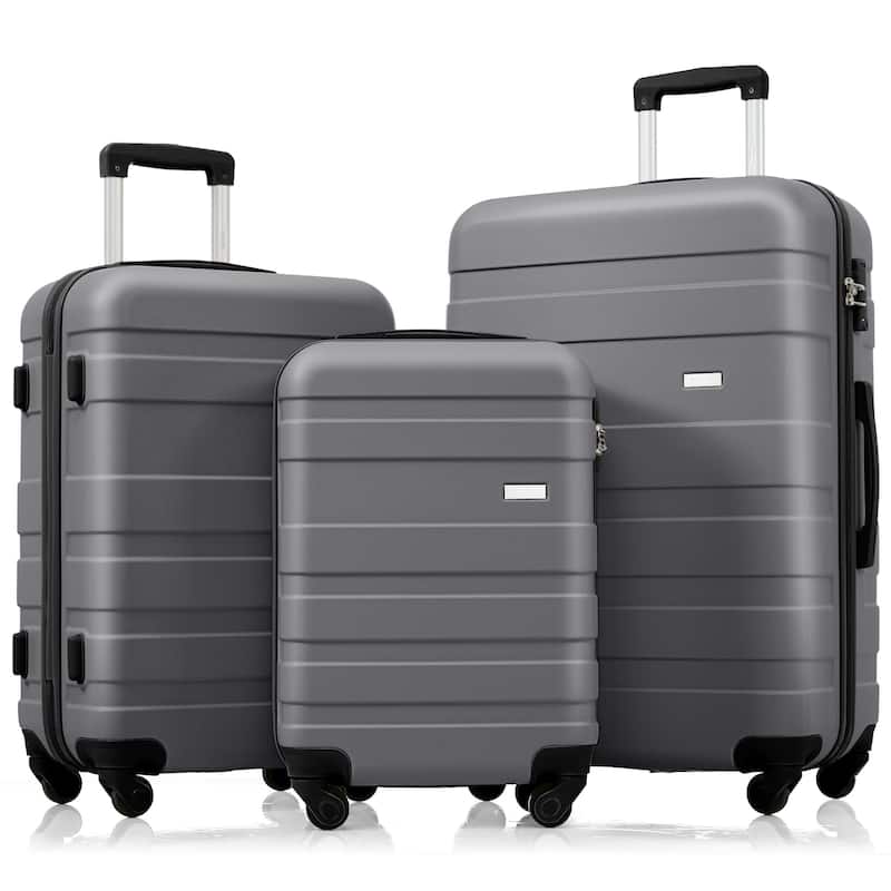 3-Piece, 20, 24, 28-Inch Modern Hard Shell Luggage with TSA Lock and Spinner Wheels, for Boarding Travel, Gray - Grey