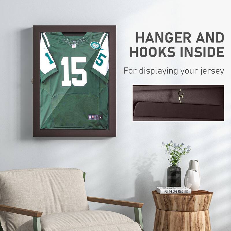 HOMCOM 24" x 32" Jersey Display Case, Wall-Mounted Memorabilia Acrylic Shadow Box with Hanger, Black