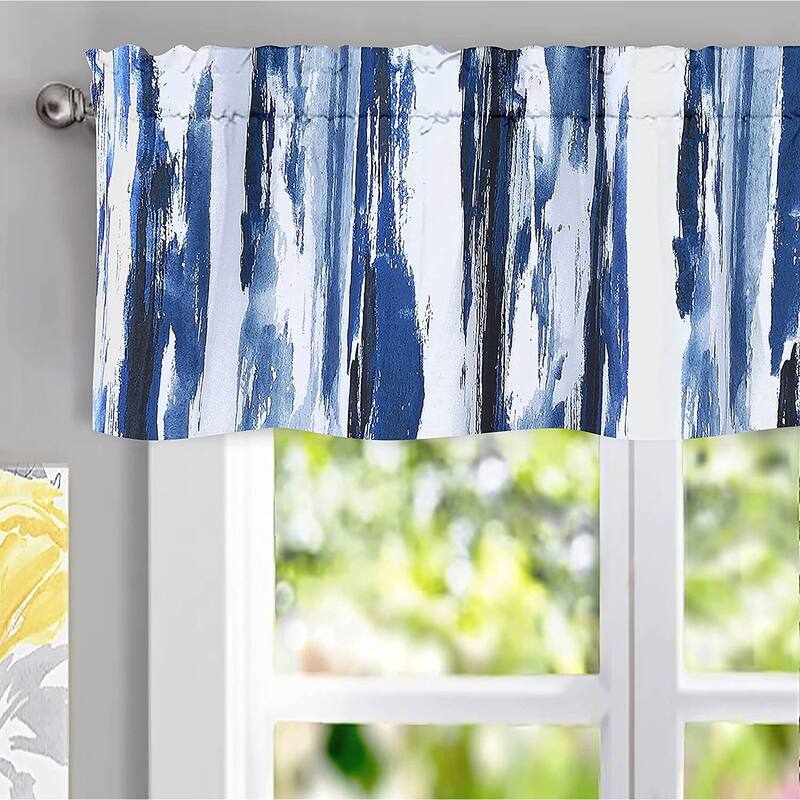 Porch & Den Nova Ink Blue Brush Stroke Pattern Blackout Valance - 52" Width X 14 " Length - Navy Blue