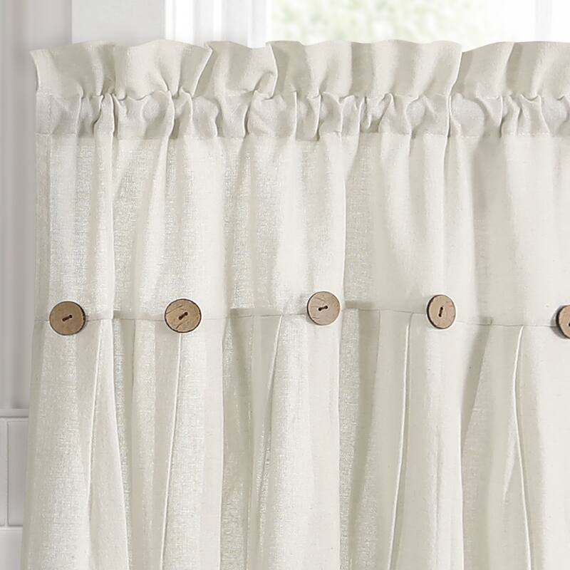 Lush Decor Linen Button Kitchen Tier Window Curtain Panel Pair