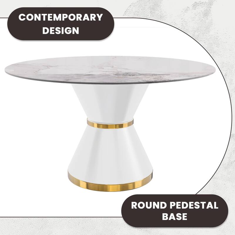 Round Dining Table with a Glass/Stone Tabletop in Qorvus Series by LeisureMod