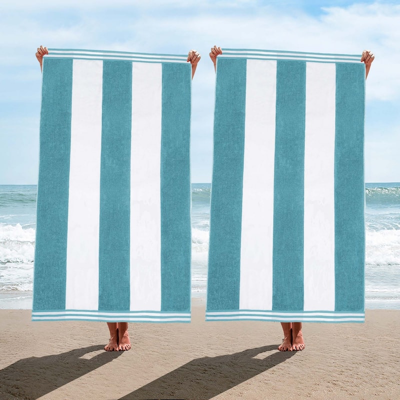 Cabana Stripe Oversized Cotton Beach 2 Piece Towel Set by Superior - Turquoise