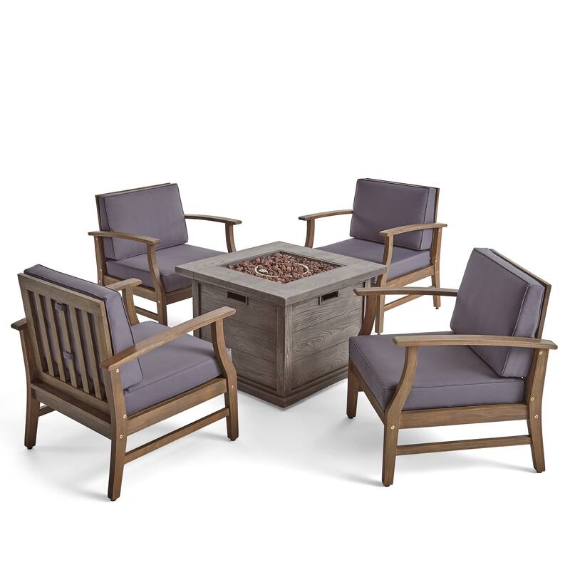 Kourtney Outdoor 4-seater Wood Chat Set with Fire Table by Christopher Knight Home