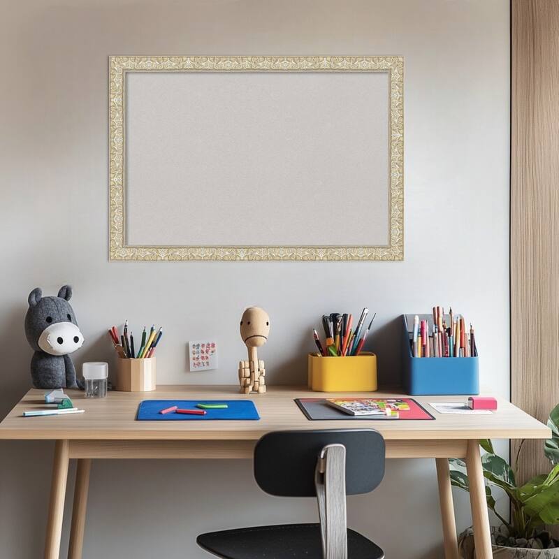 Lila Silver Wood Framed Cork Board - Bulletin Board, Organization Board, Pin Board