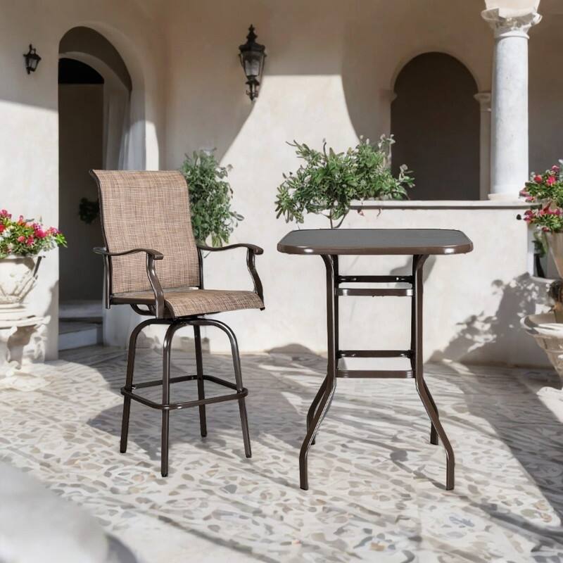 31.5"W x 40"H Patio Wrought Iron Glass High Bar Table