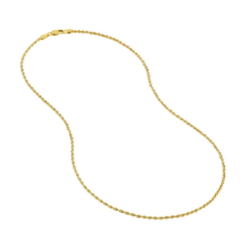 Curata 14k Yellow Gold 1.8mm Hollow Rope Chain Necklace (Lobster)