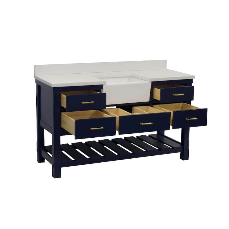 KitchenBathCollection Charlotte 60" Single Farmhouse Vanity with Quartz Top