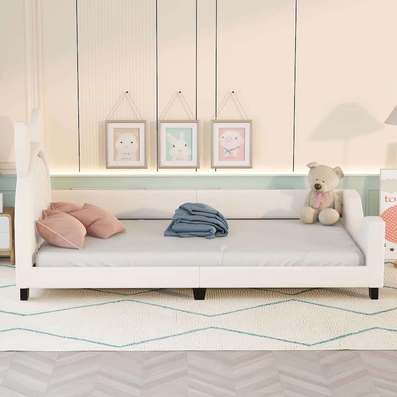 Adorable Twin Daybed with Plush Ears Headboard, White/Pink