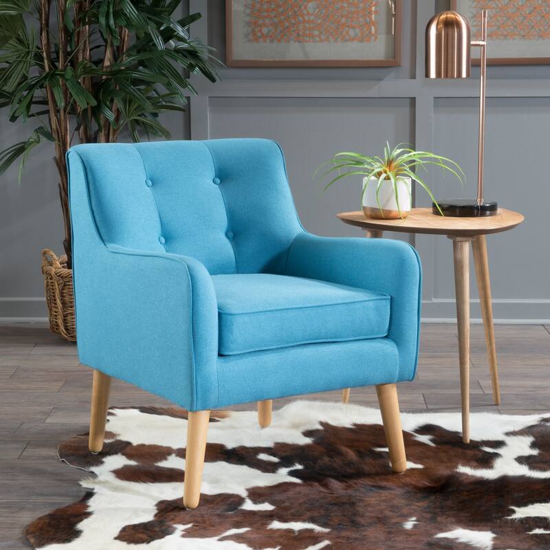 Mid-Century Chair with Wood Legs & Tufted Back
