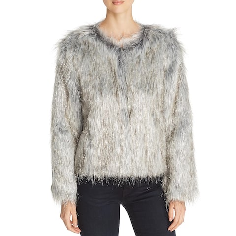 Unreal Fur Womens Fire & Ice Faux Fur Jacket Metallic Short