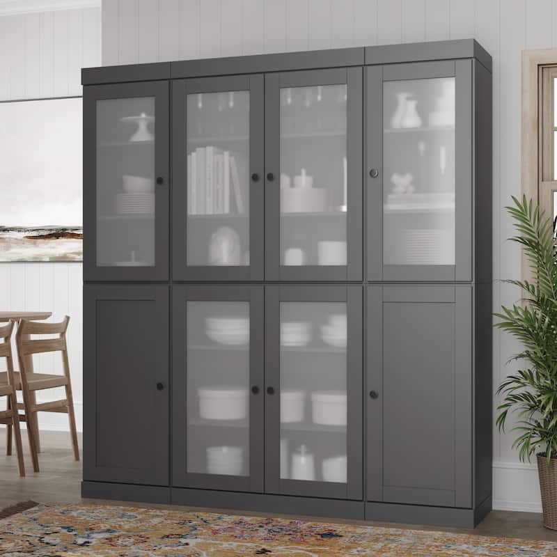 Palace Imports 100% Solid Wood 65" Pantry Cabinet with Frosted Glass, Shaker Doors and Adjustable Shelves - Gray