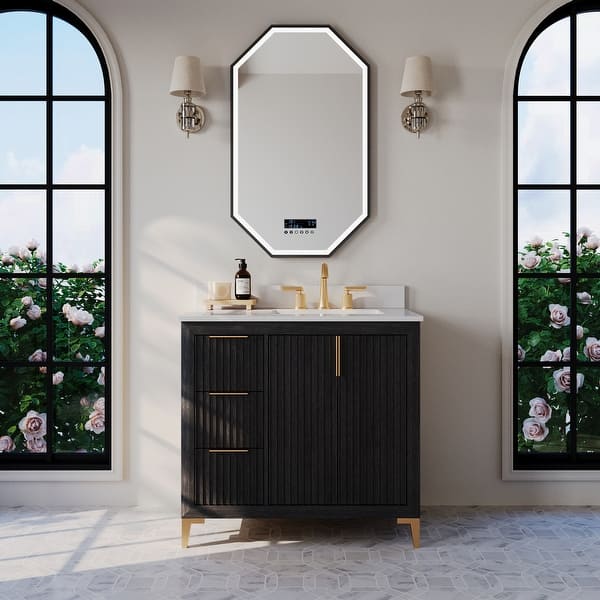 slide 2 of 13, Ancerre Designs Turlington Bathroom Vanity Set 36" - Black Oak