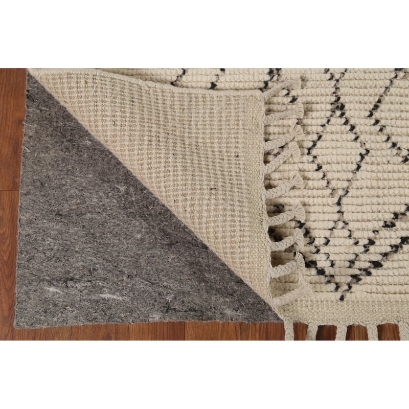 Moroccan Area Rug Handmade Beige Geometric Wool Carpet - 7'10"x 12'9"