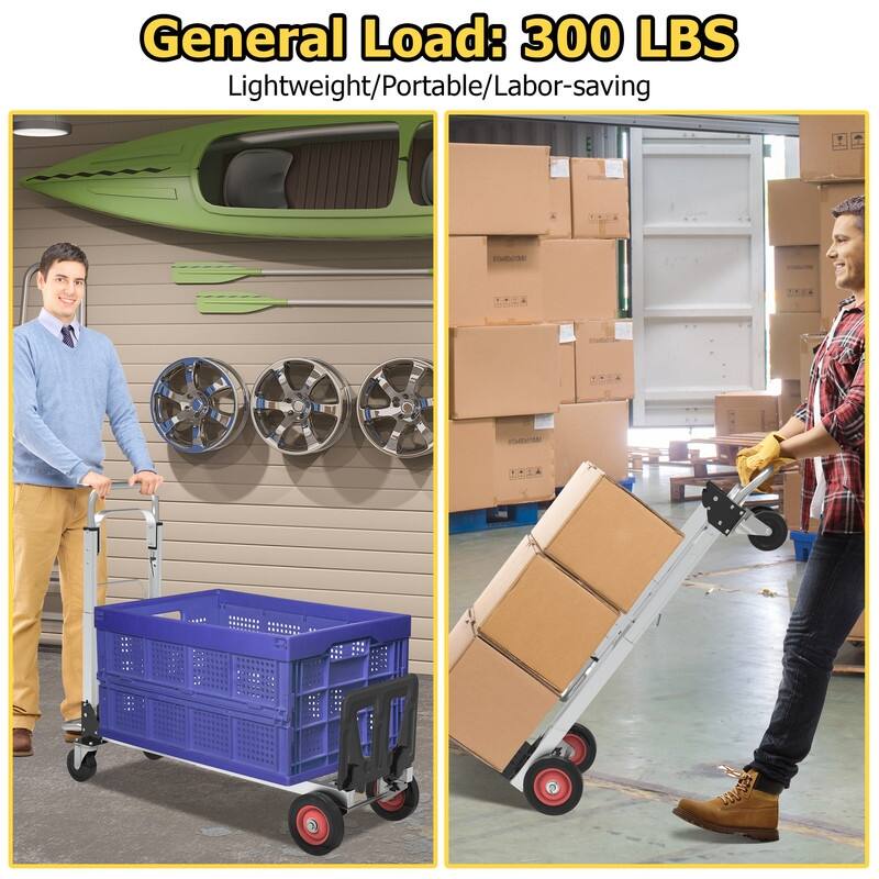 3 in 1 Convertible Hand Truck and Dolly with 5.9in Flat Free Rubber Wheels