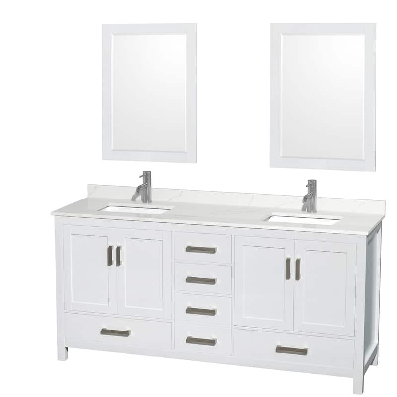 Wyndham Collection WCS141472D-QTZ-UNSM24 Sheffield 72" Free Standing - White / Giotto Quartz Top / Brushed Chrome