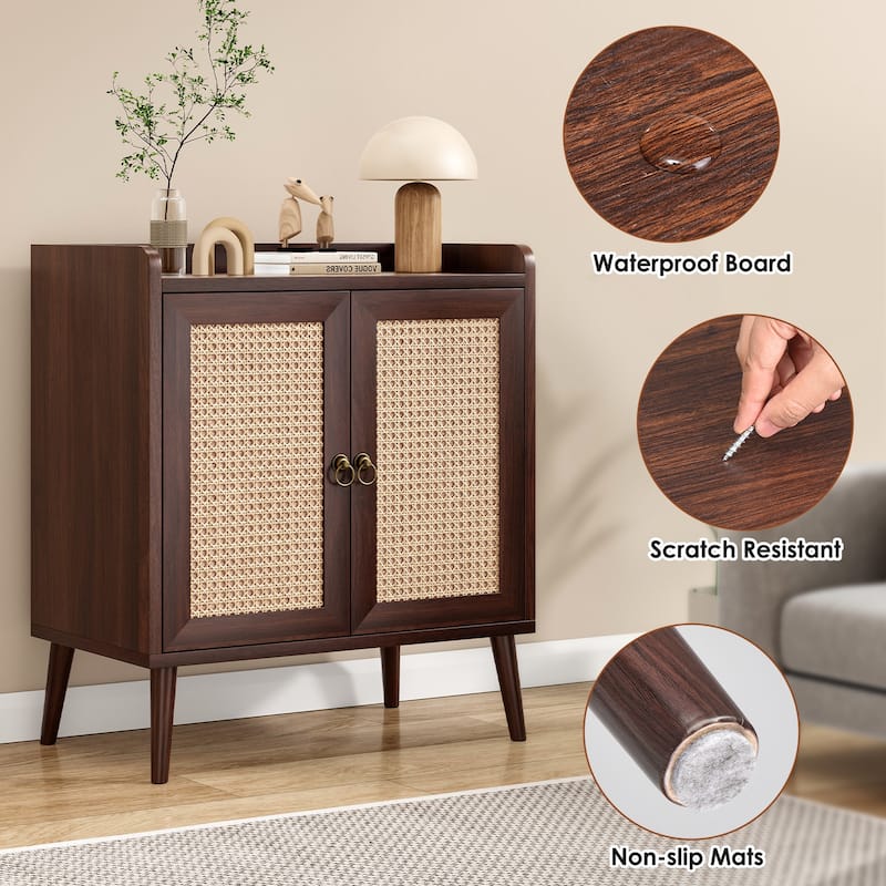 Sideboard Buffet Cabinet with Storage, Bar Liquor Cabinet with Rattan Decorated Doors, Credenza Console Tablefor Dining Room