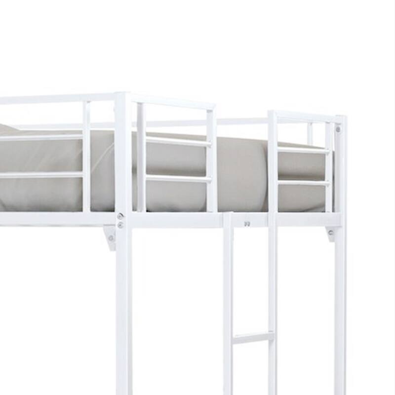 Dexo Twin Loft Bed with Built in Workstation and Ladder, White Metal