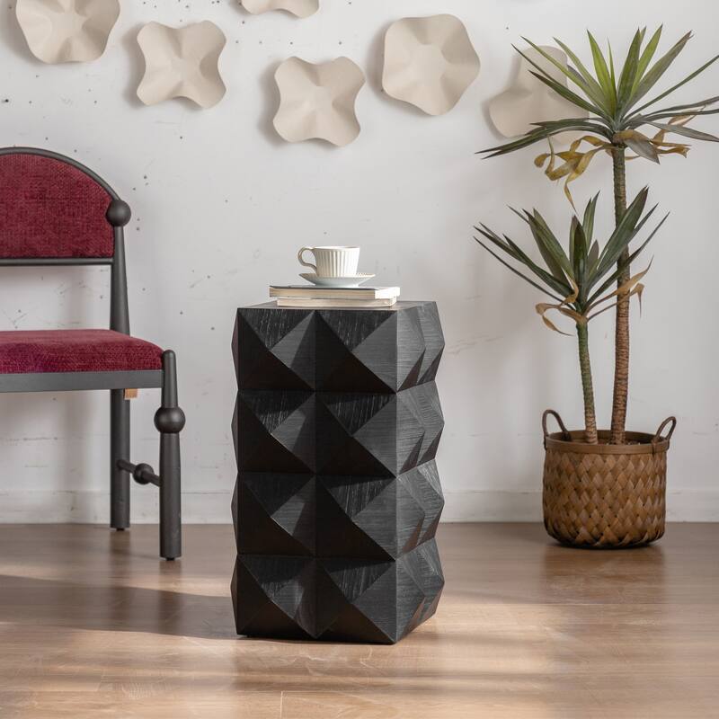 GDFStudio Zephyrus Ash Wood Side Table with 3D Embossed Pattern Design