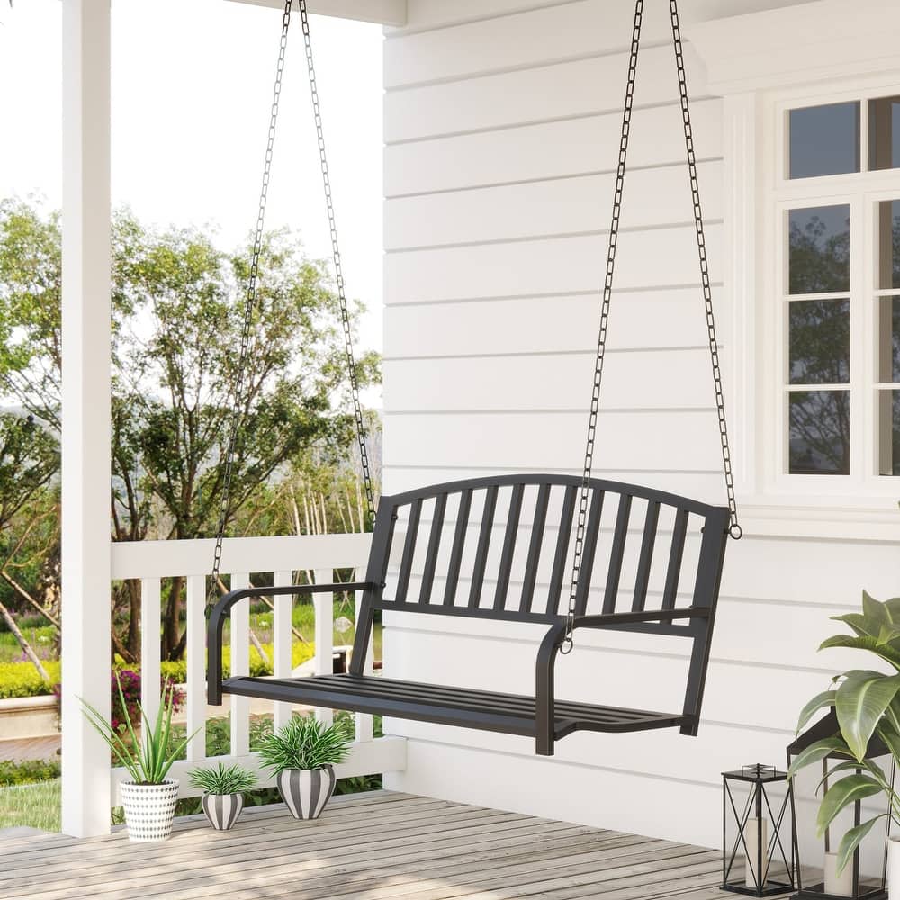23.5 in. W 2-Seat Steel Porch Swing in Black