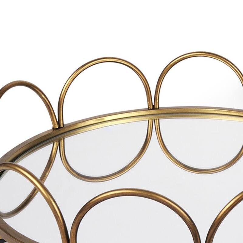 HomeRoots Set of Two Antiqued Gold Metal And Mirrored Glass Round Vanity Trays - 18.90 in. x 4.33 in. x 18.90 in.