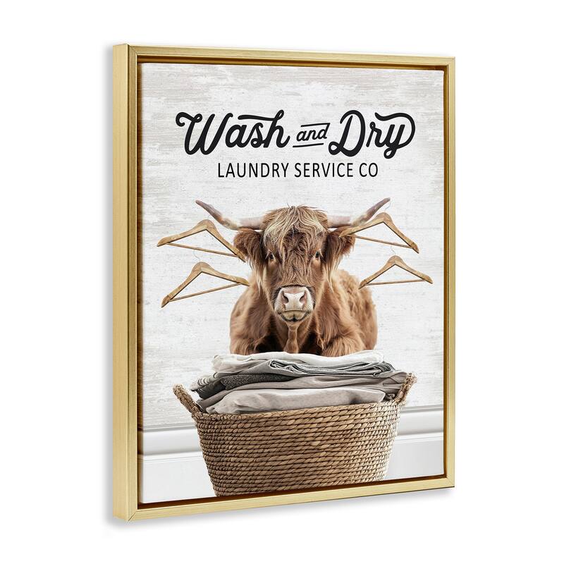 Stupell Wash & Dry Classic Cattle Framed Floater Canvas Wall Art Design By Lettered and Lined